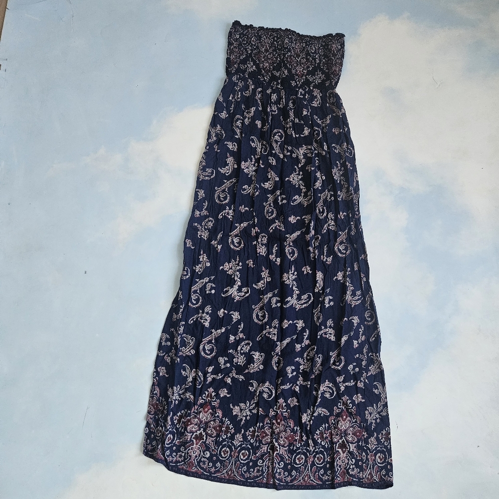Cotton Long Floral Navy Blue Maxi Dress
